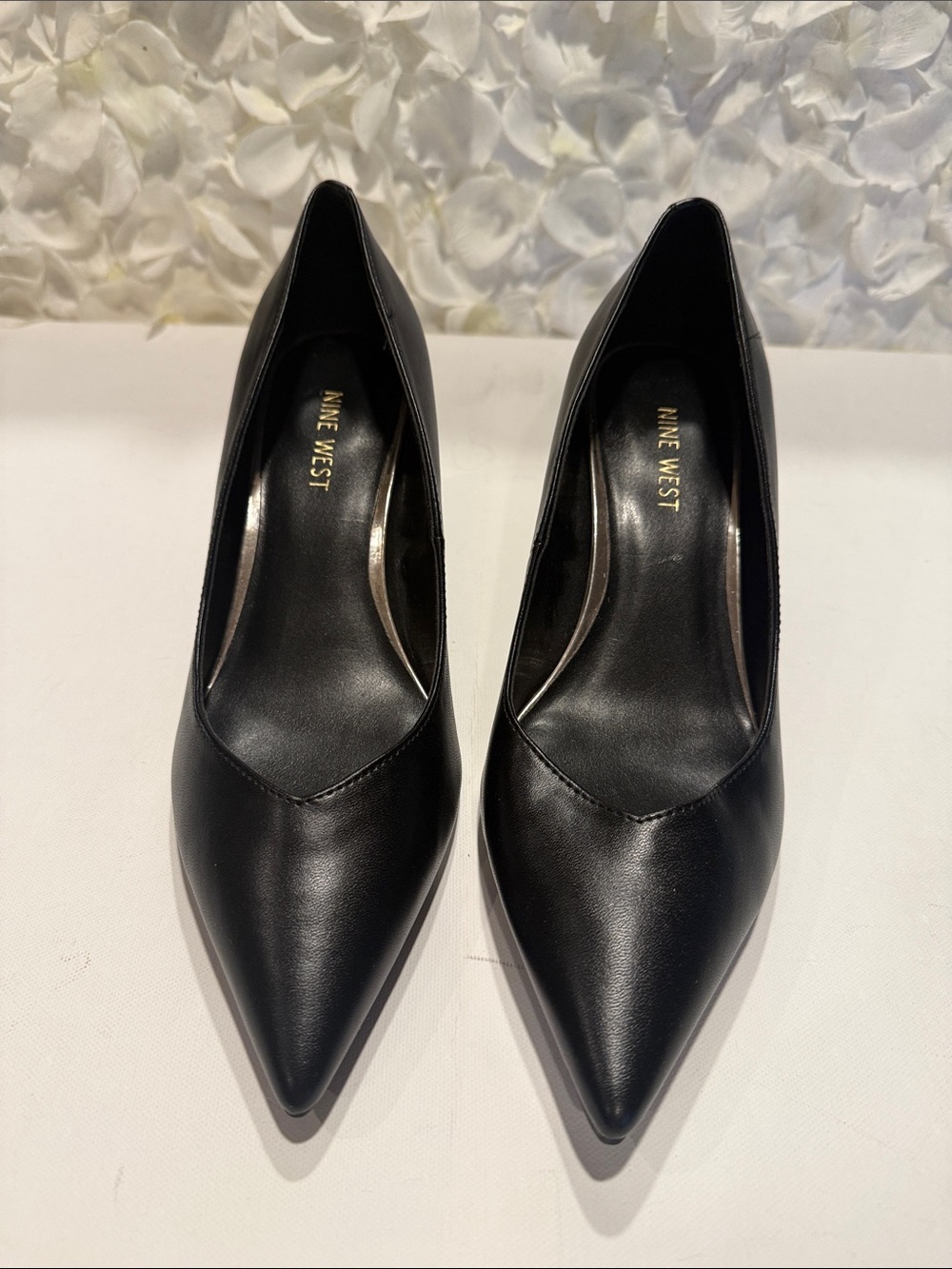 Nine West Black Pointed Toe Leather-Look Pumps